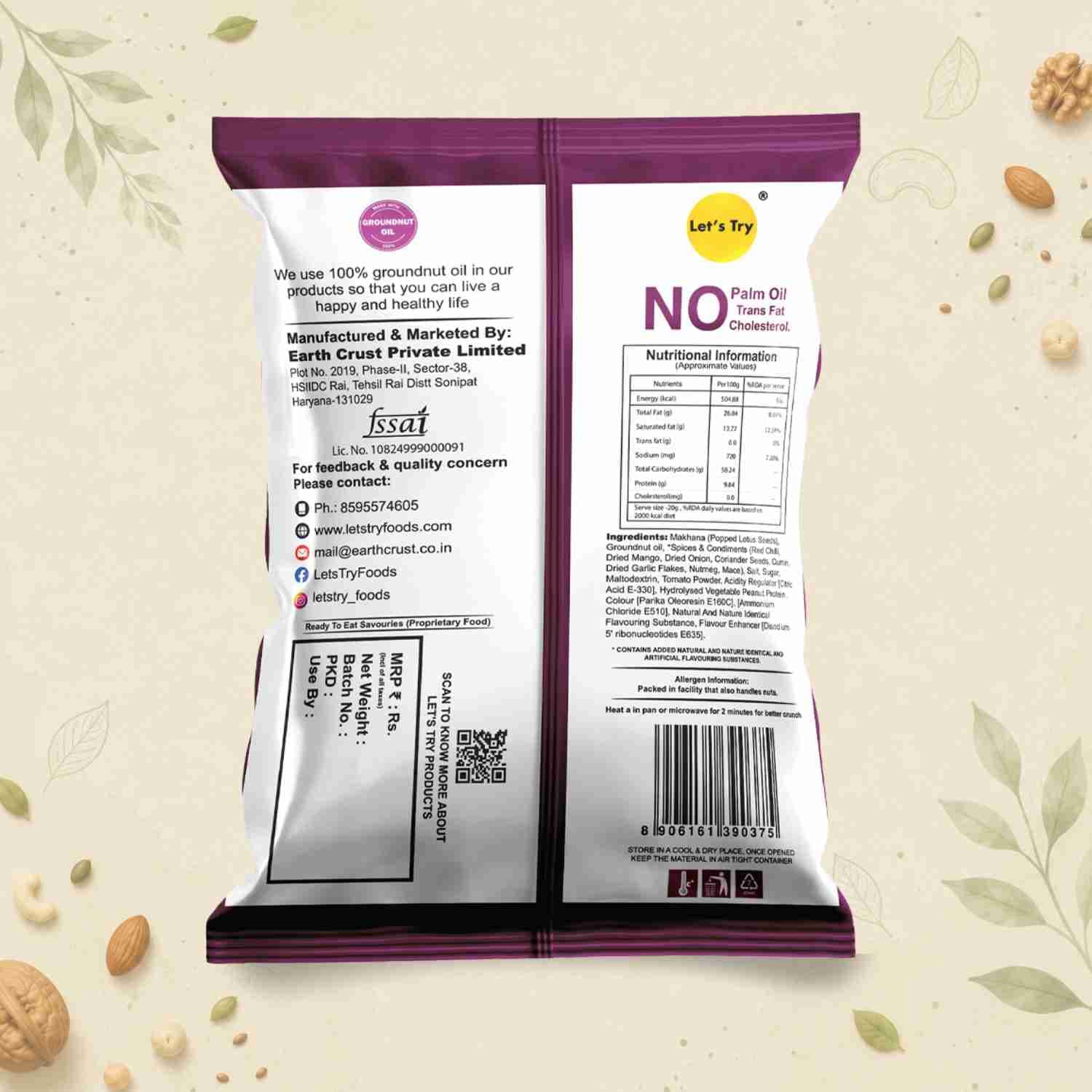 Peri Peri Makhana Ingredients & Nutritional Label – No Palm Oil, No Maida Clean Label Roasted Makhana | Let's Try Foods