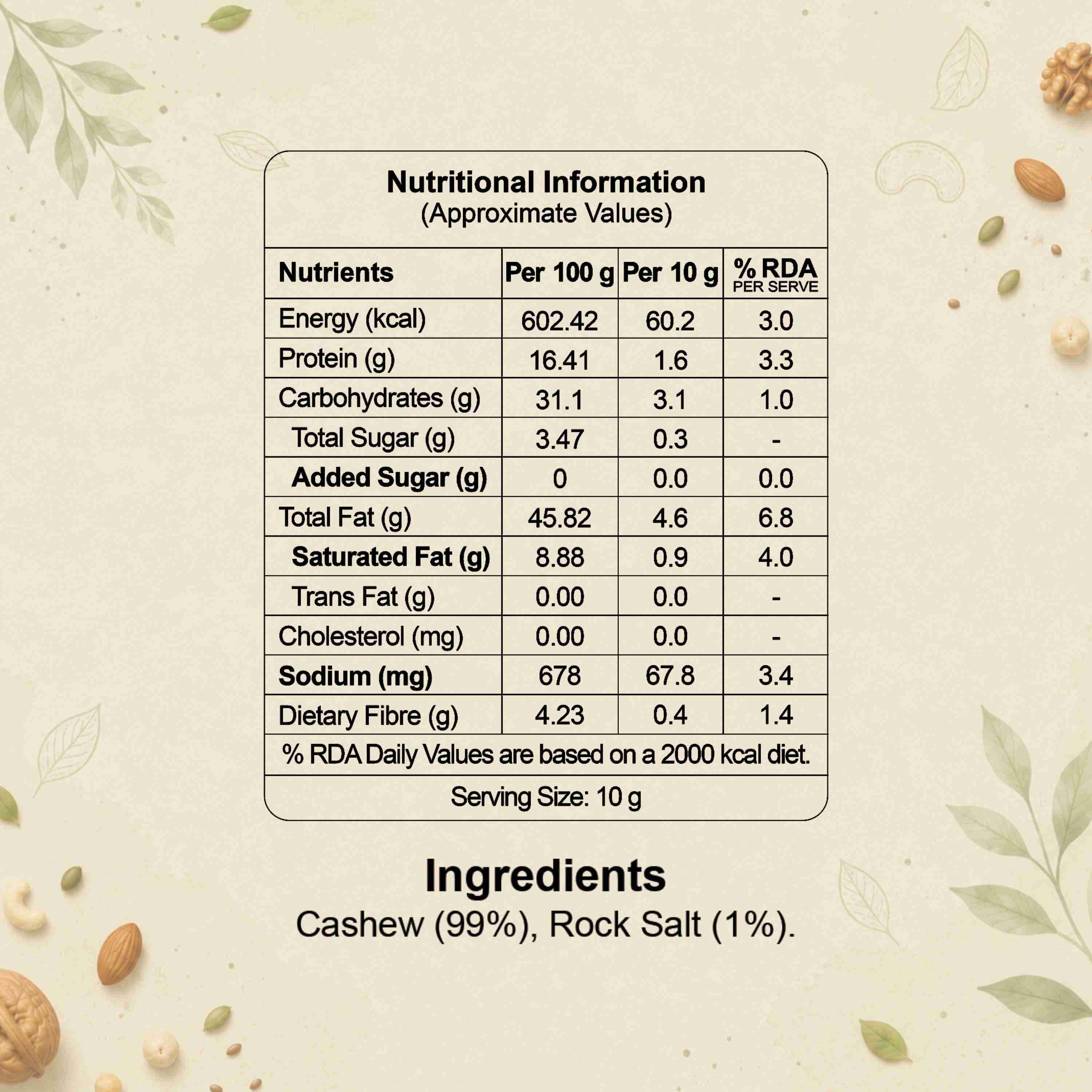 Roasted Cashew Salted Nutrition Facts – Calories & Ingredients | Healthy Premium Roasted Cashew | Let's Try Foods