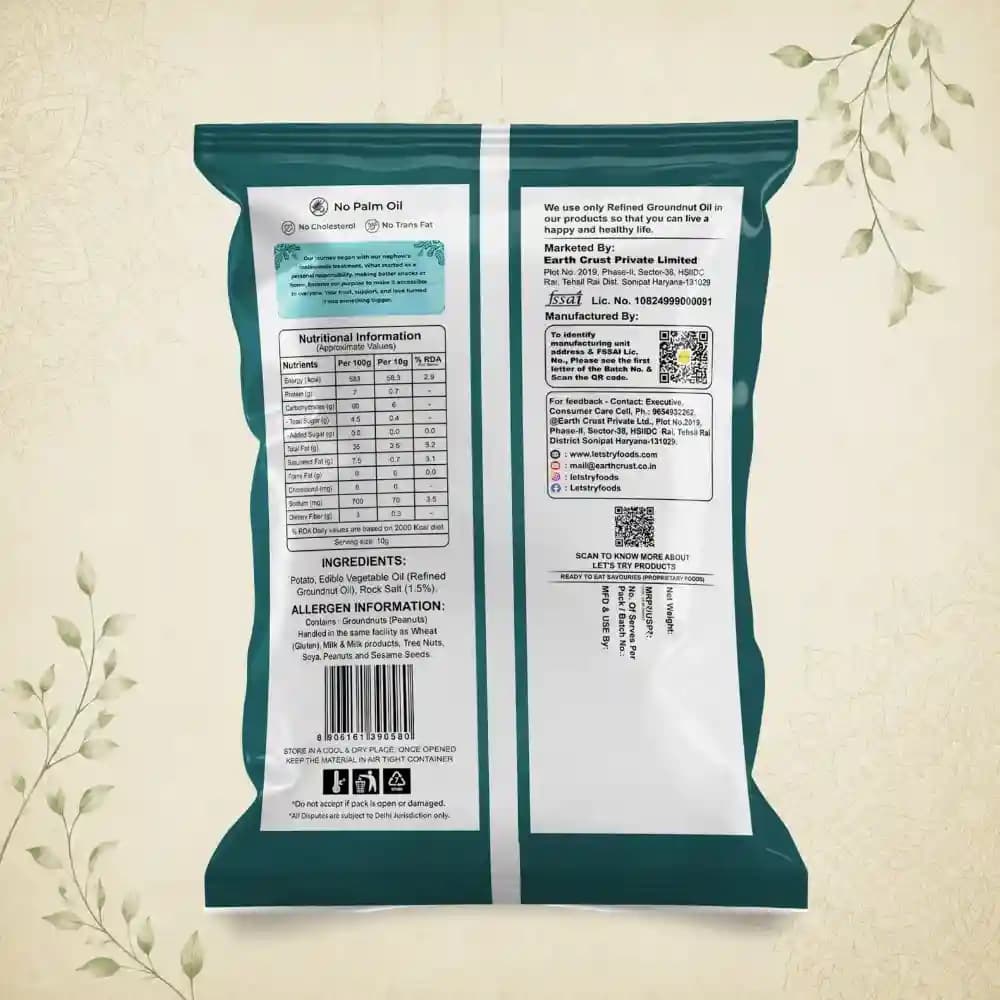 Potato Wafers Ingredients & Nutritional Label – No Palm Oil, No Maida Clean Label Healthy Chips | Let's Try Foods