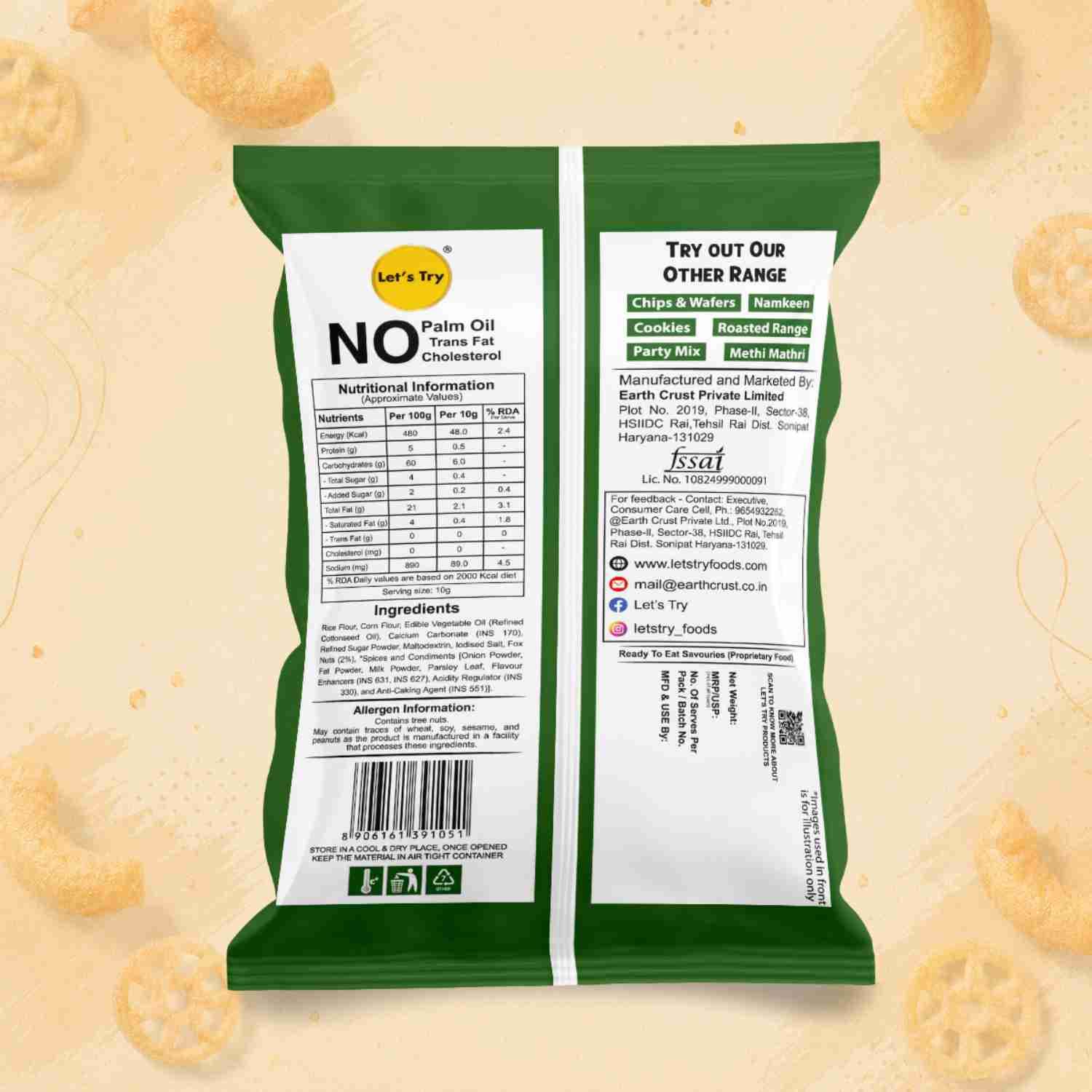 Makhana Puff Cream Onion Ingredients & Nutritional Label – No Palm Oil, No Maida Clean Label Roasted Makhana | Let's Try Foods