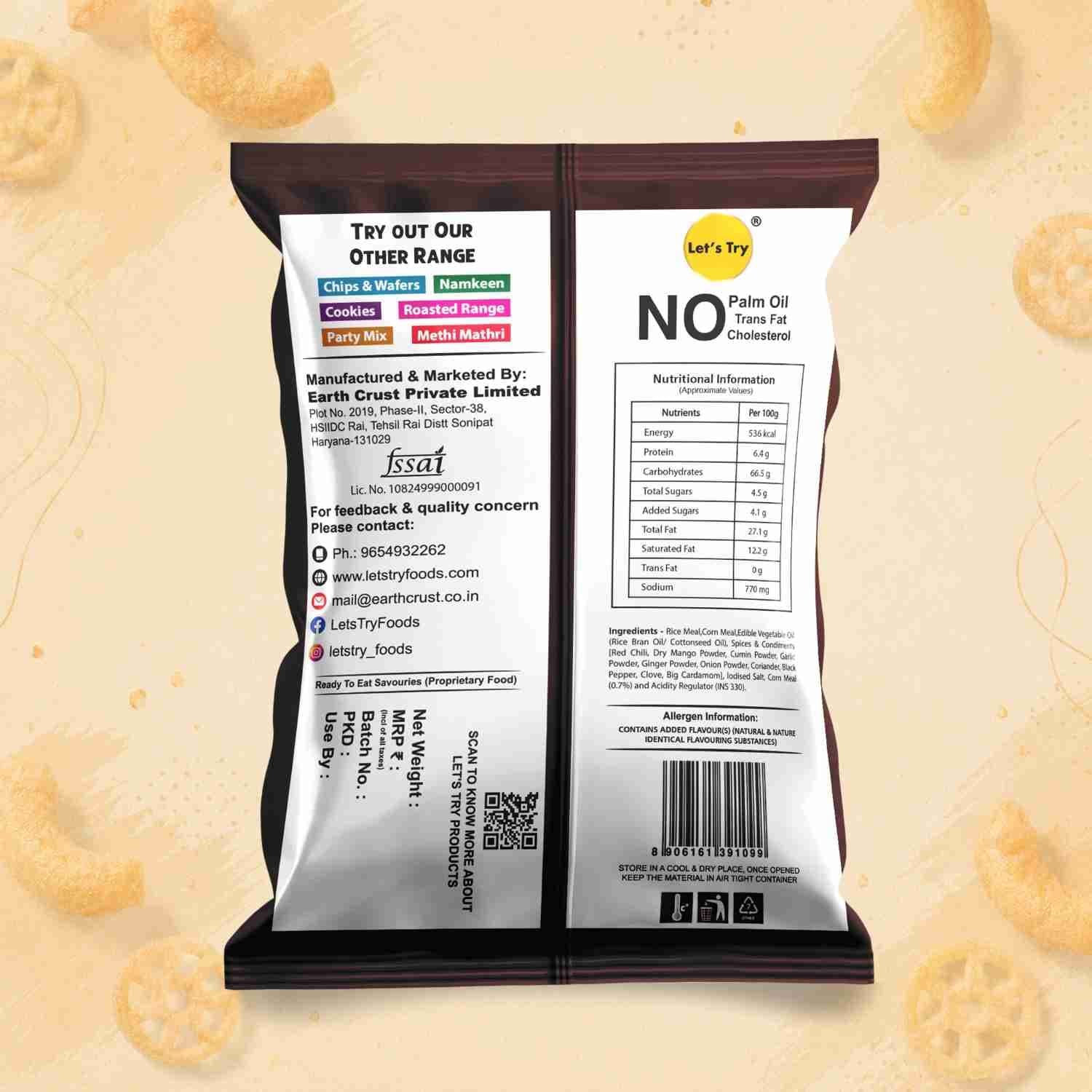 Masala Puff Ingredients & Nutritional Label – No Palm Oil, No Maida Clean Label Healthy Puff Snack | Let's Try Foods