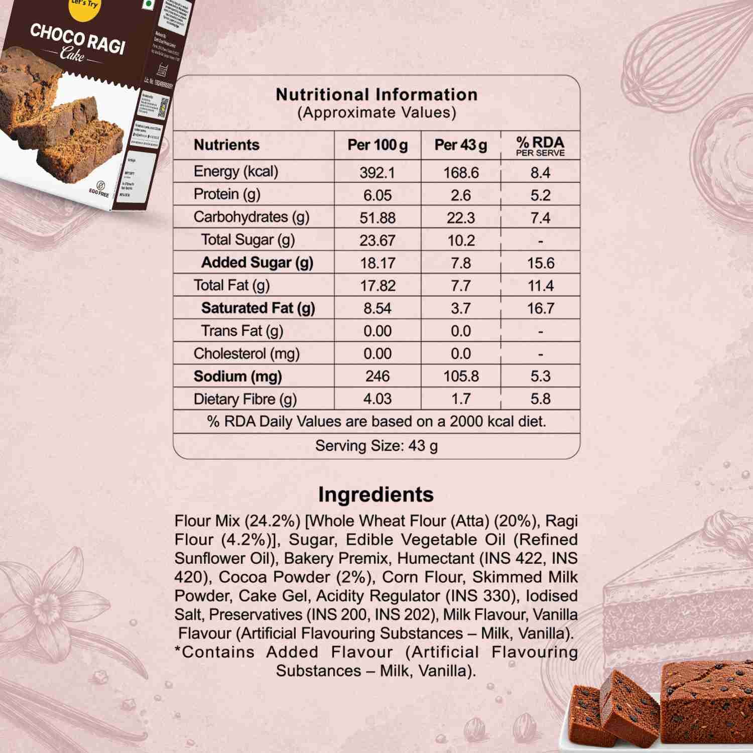Choco Ragi Cake Nutrition Facts – Calories & Ingredients | Healthy Healthy Baked Snack | Let's Try Foods