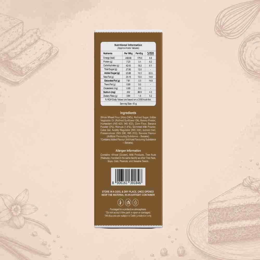 Banana Walnut Cake Ingredients & Nutritional Label – No Maida, No Palm Oil Clean Label Healthy Baked Snack | Let's Try Foods
