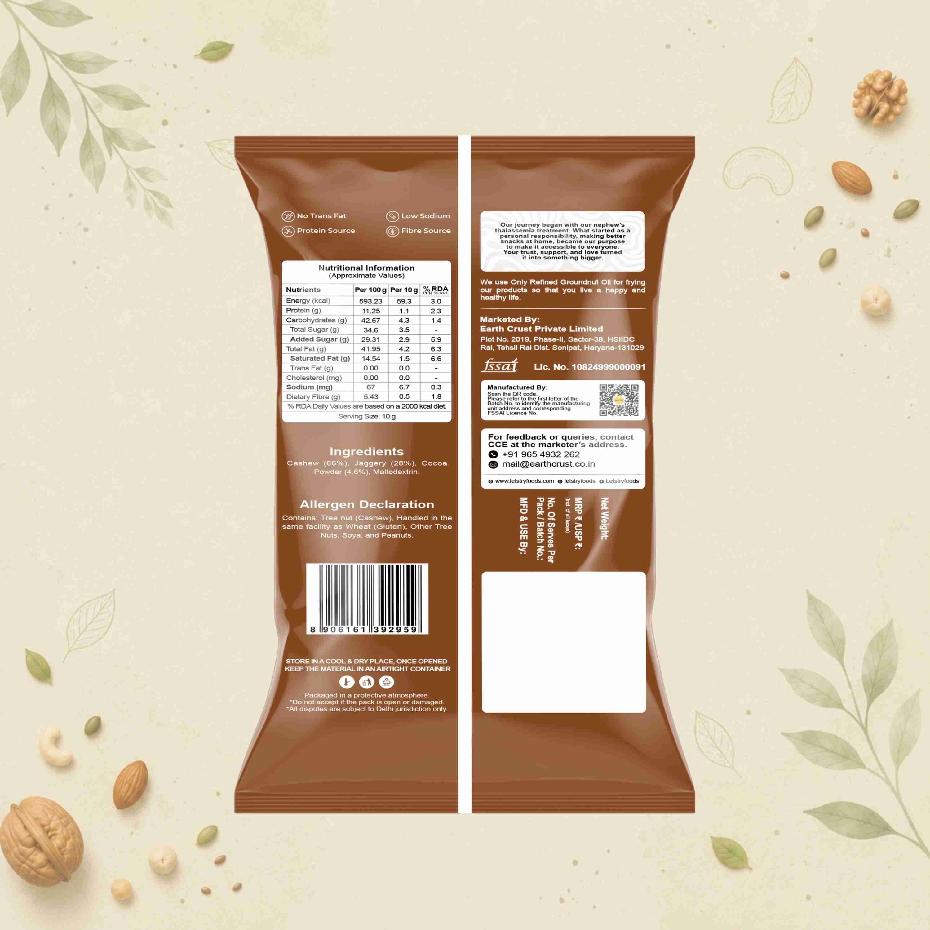 Chocolate Cashew Ingredients & Nutritional Label – No Palm Oil, No Maida Clean Label Premium Roasted Cashew | Let's Try Foods