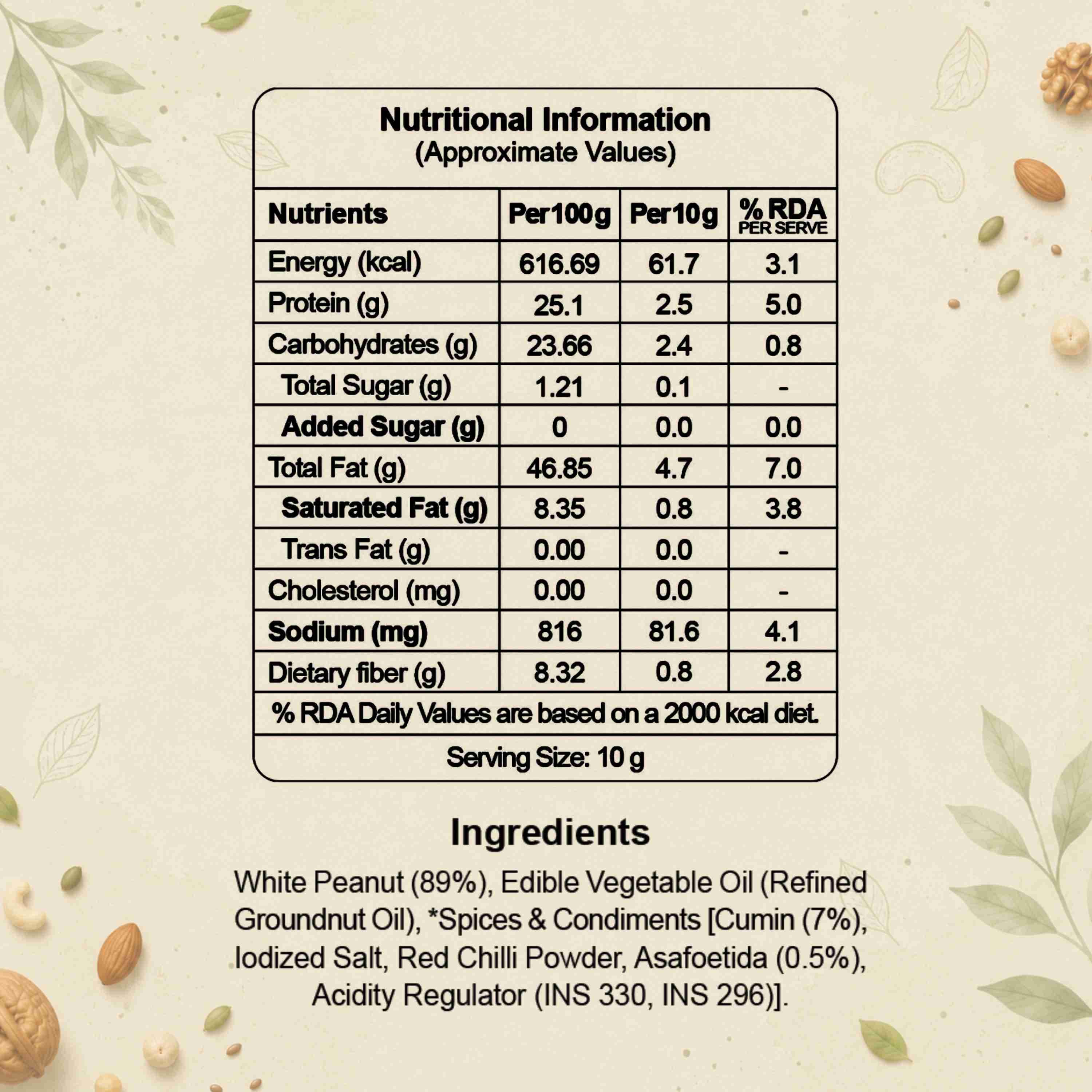 Hing Jeera Roasted Peanuts Nutrition Facts – Calories & Ingredients | Healthy Healthy Roasted Nuts | Let's Try Foods