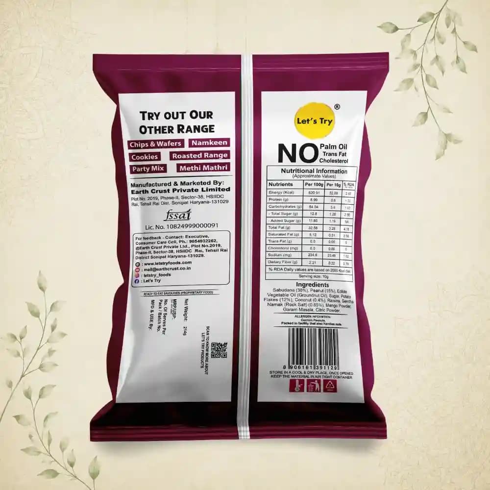 Sabudana Mixture Ingredients & Nutritional Label – No Palm Oil, No Maida Clean Label Healthy Indian Mixture | Let's Try Foods