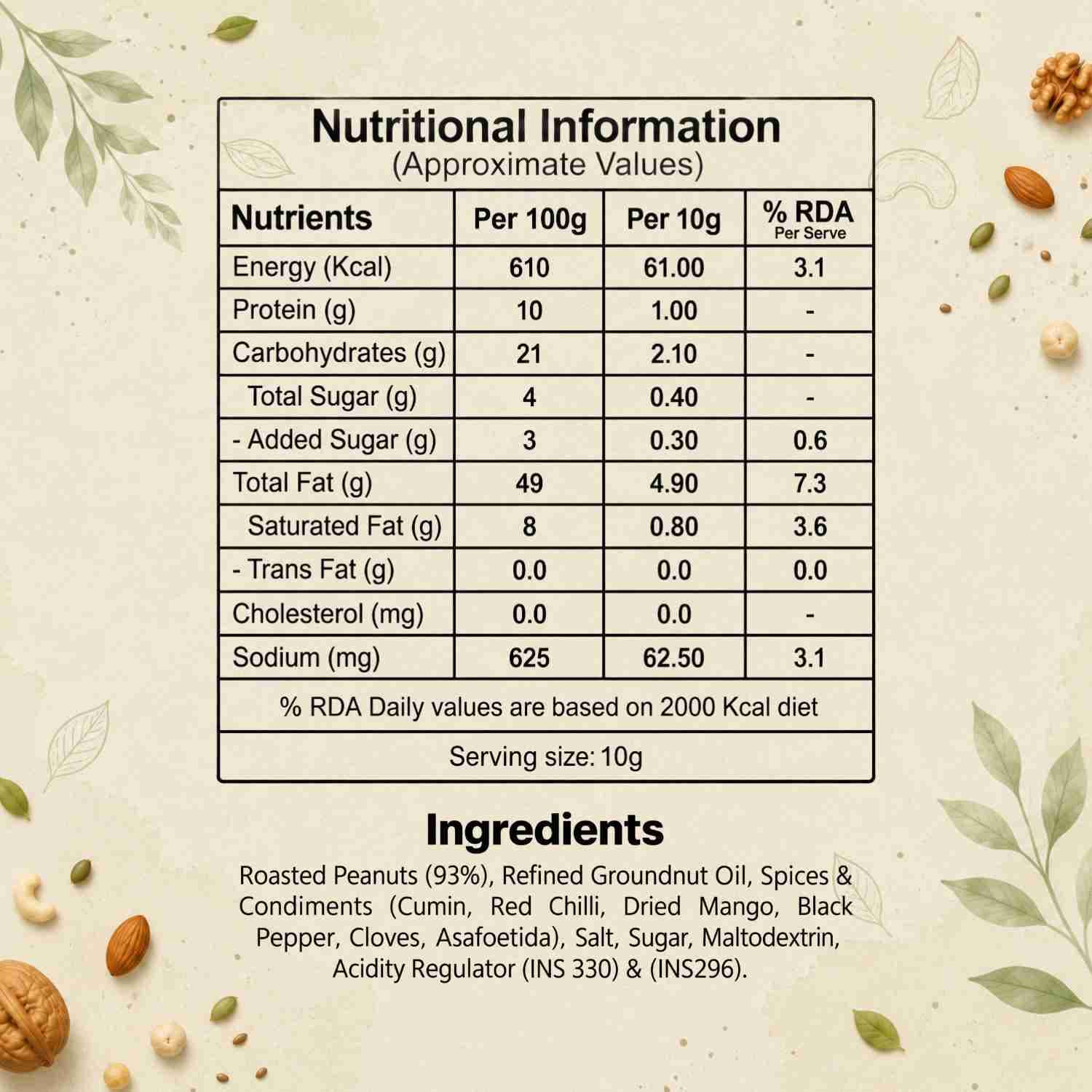 Hing Jeera Roasted Peanuts Nutrition Facts – Calories & Ingredients | Healthy Healthy Roasted Nuts | Let's Try Foods