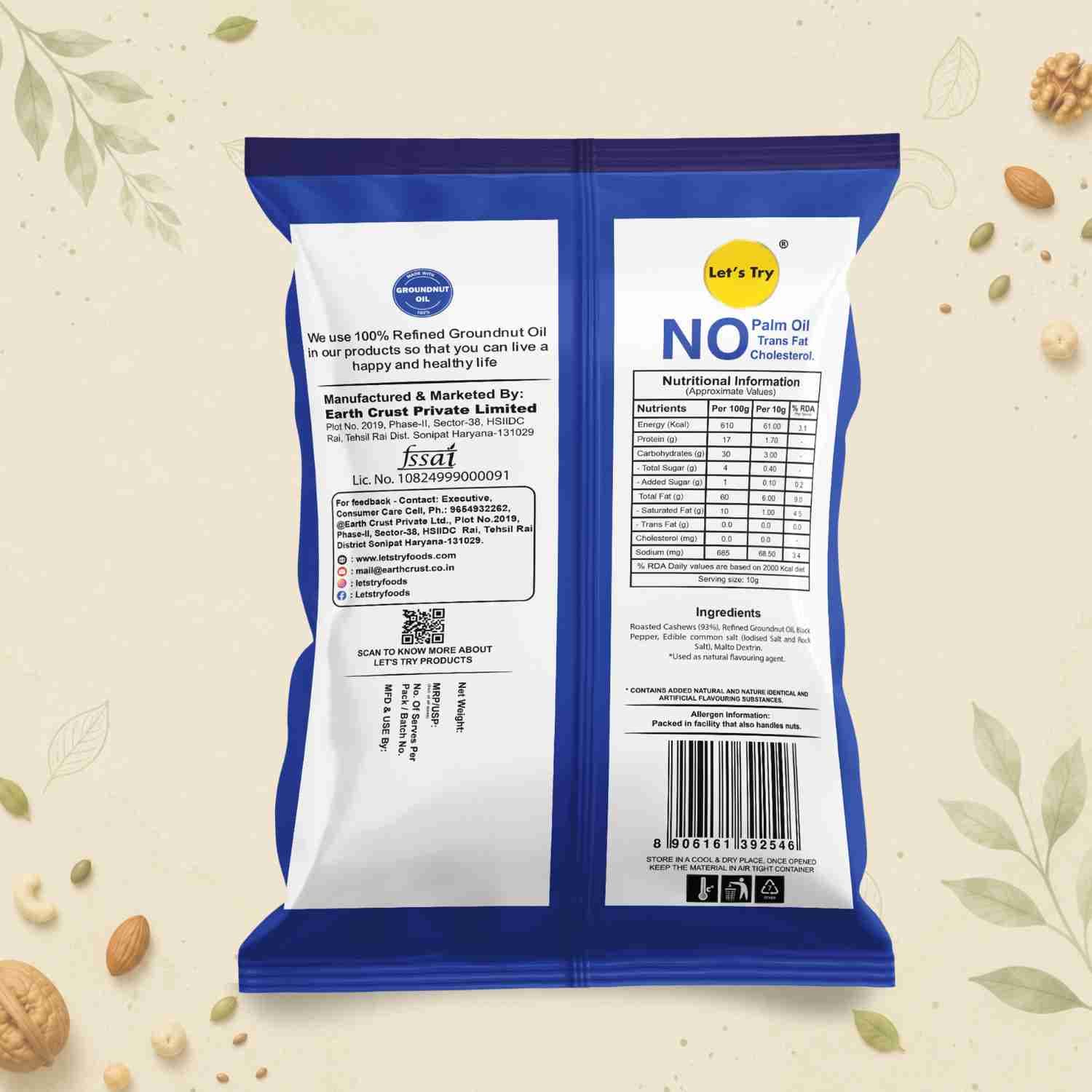 Roasted Cashew Pepper Ingredients & Nutritional Label – No Palm Oil, No Maida Clean Label Premium Roasted Ca | Let's Try Foods