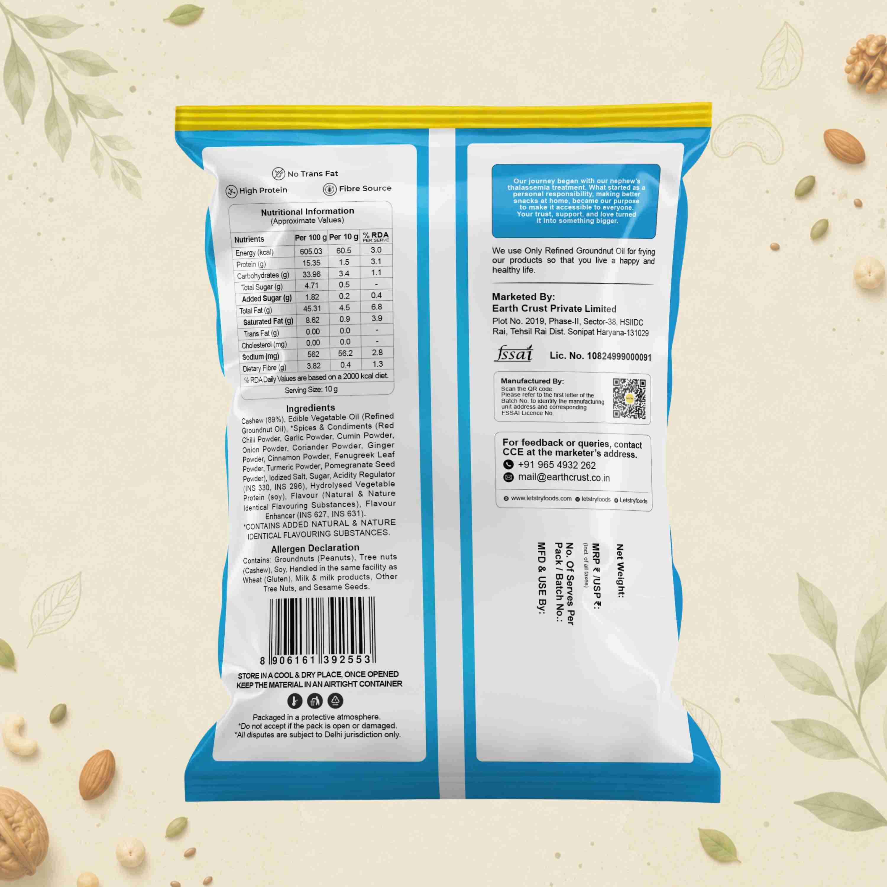 Roasted Cashew Tandoori Ingredients & Nutritional Label – No Palm Oil, No Maida Clean Label Premium Roasted | Let's Try Foods