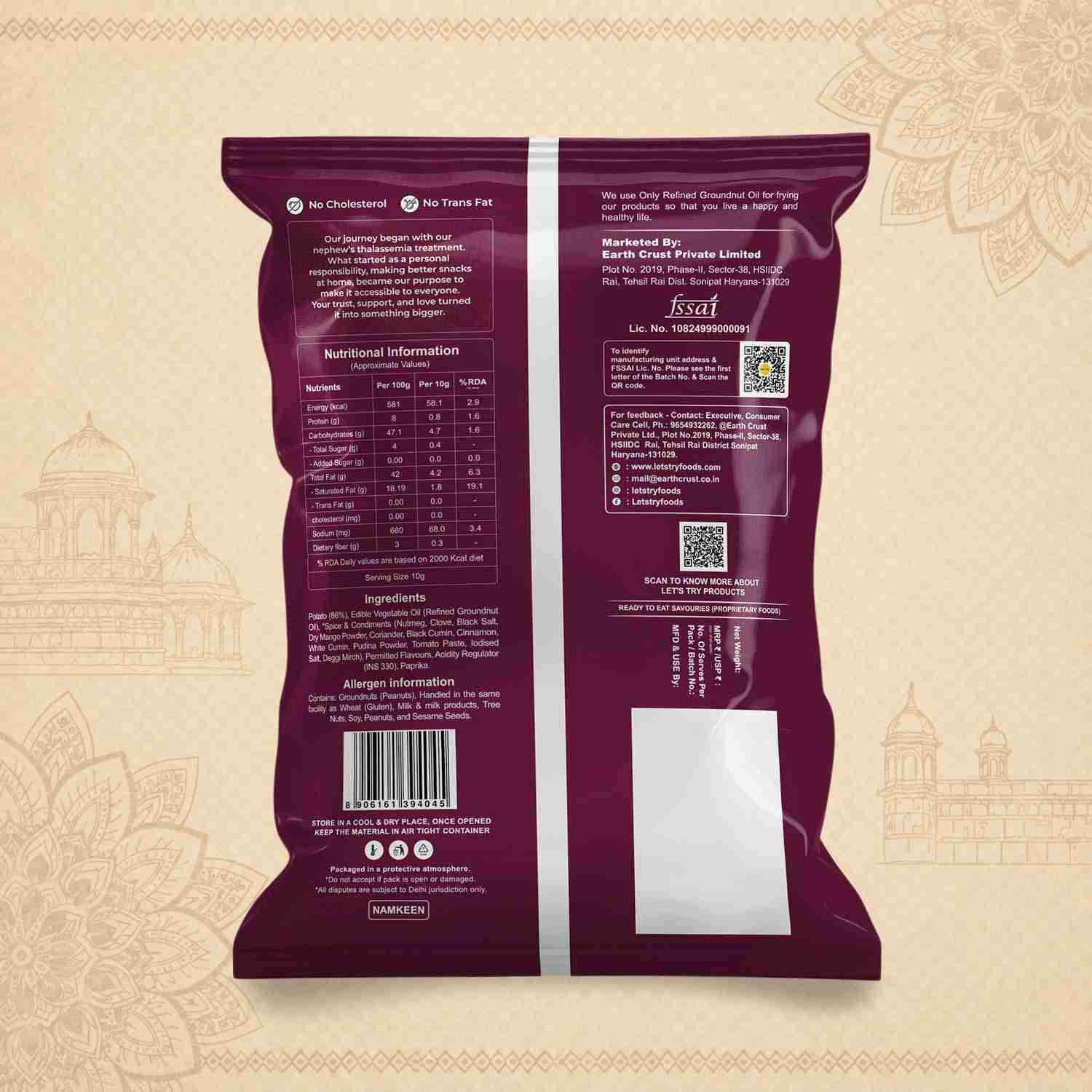 Signature Aloo Lachaa Ingredients & Nutritional Label – No Palm Oil, Groundnut Oil Clean Label Healthy Namkeen | Let's Try Foods