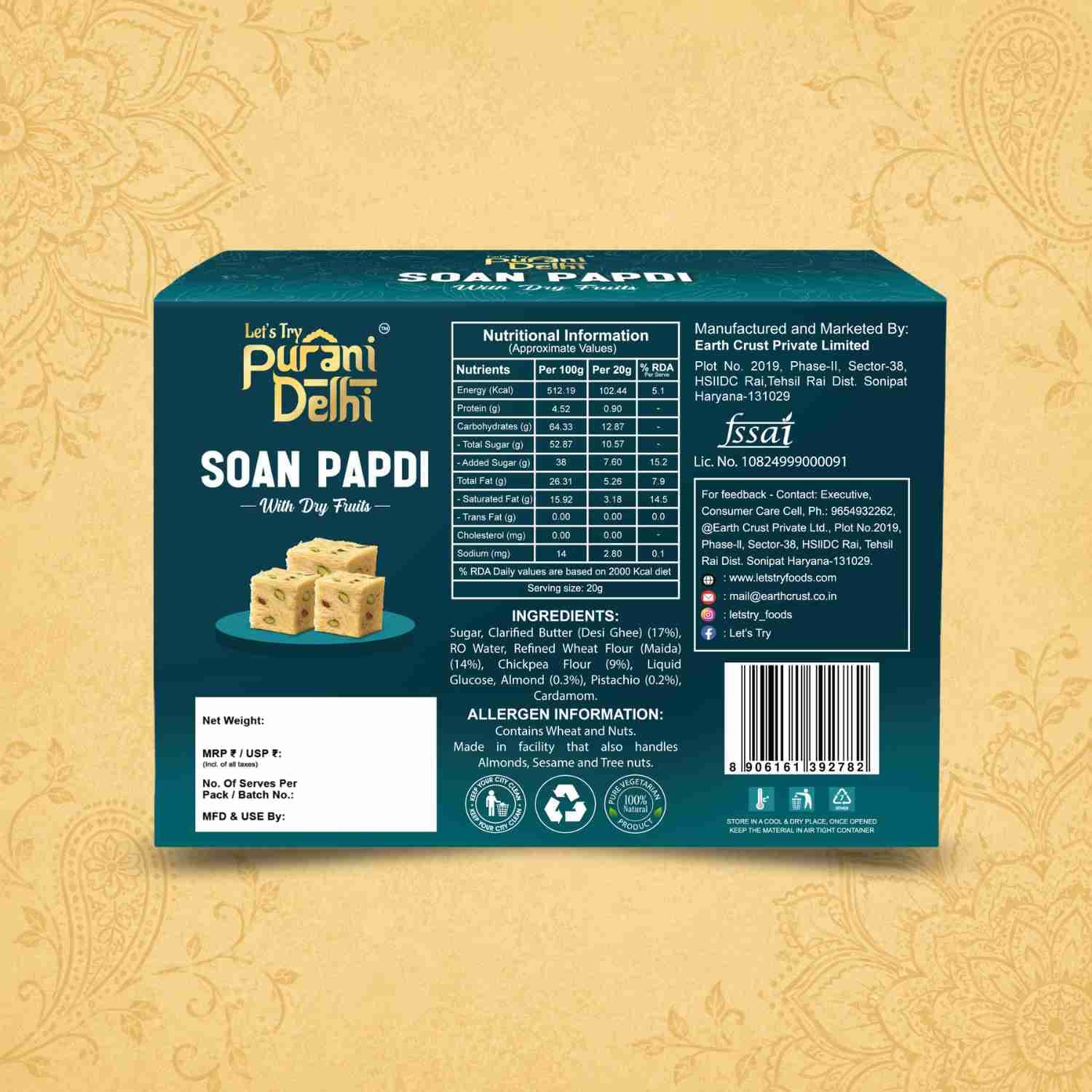 Purani Delhi - Soan Papdi Ingredients & Nutritional Label – No Palm Oil, No Maida Clean Label Healthy Namkeen | Let's Try Foods