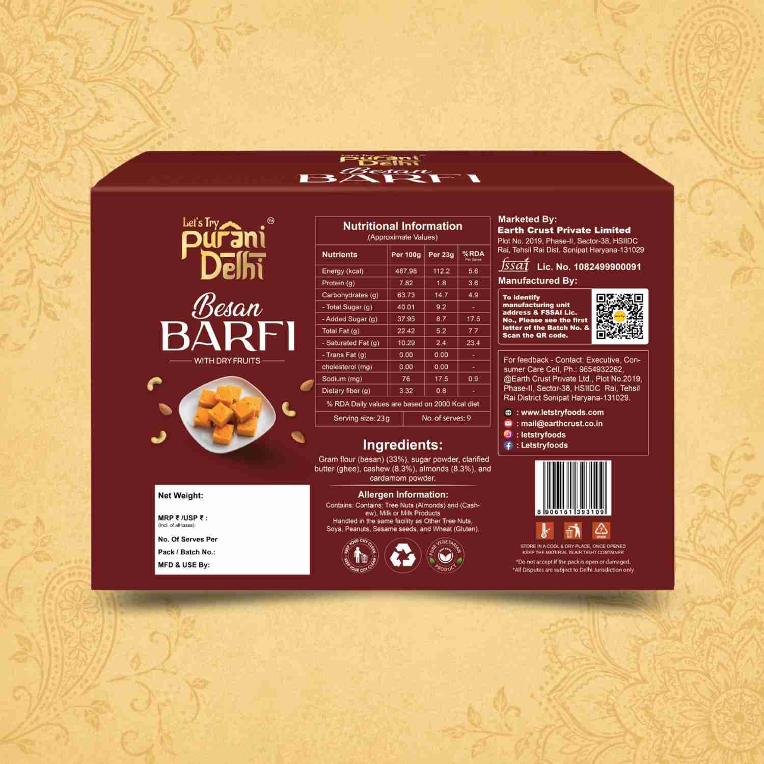 Besan Barfi Ingredients & Nutritional Label – No Palm Oil, No Maida Clean Label Healthy Indian Sweets | Let's Try Foods