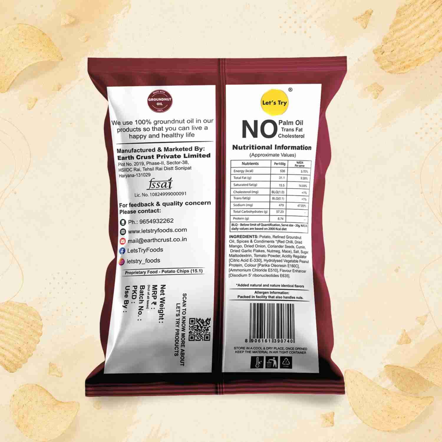 Desi Spicy Wafers Ingredients & Nutritional Label – No Palm Oil, No Maida Clean Label Healthy Chips | Let's Try Foods