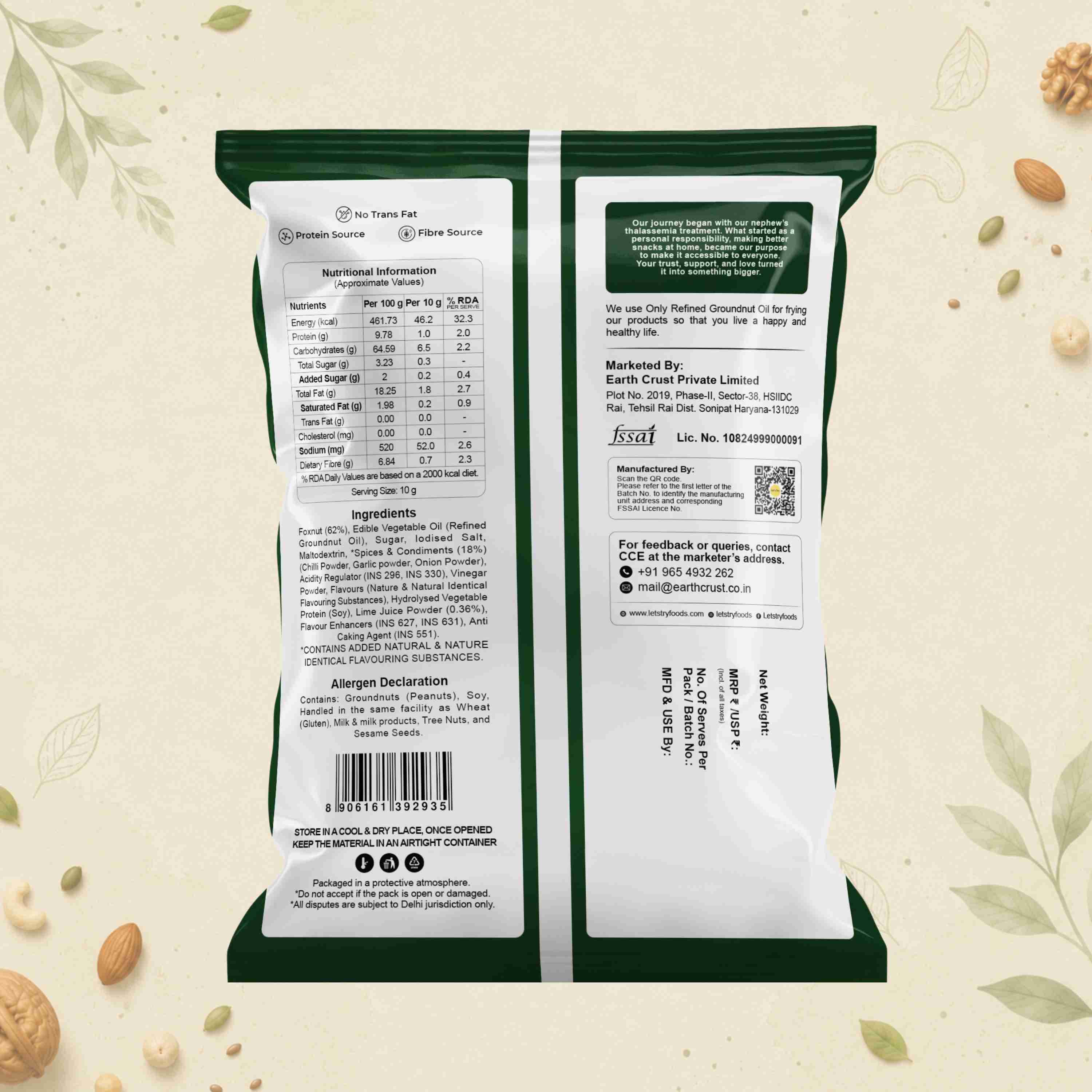 Lime And Chilli Makhana Ingredients & Nutritional Label – No Palm Oil, No Maida Clean Label Roasted Makhana | Let's Try Foods