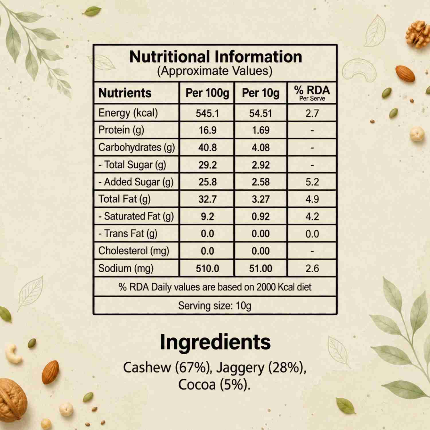 Chocolate Cashew Nutrition Facts – Calories & Ingredients | Healthy Premium Roasted Cashew | Let's Try Foods