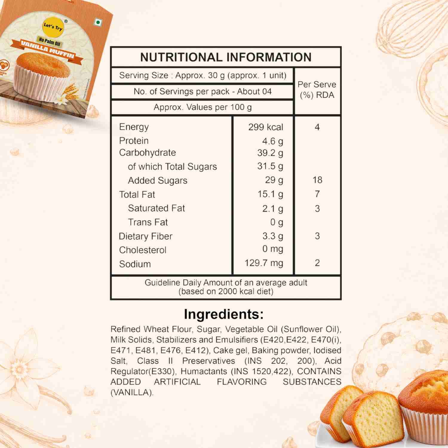 Vanilla Muffin Nutrition Facts – Calories & Ingredients | Healthy Healthy Baked Snack | Let's Try Foods