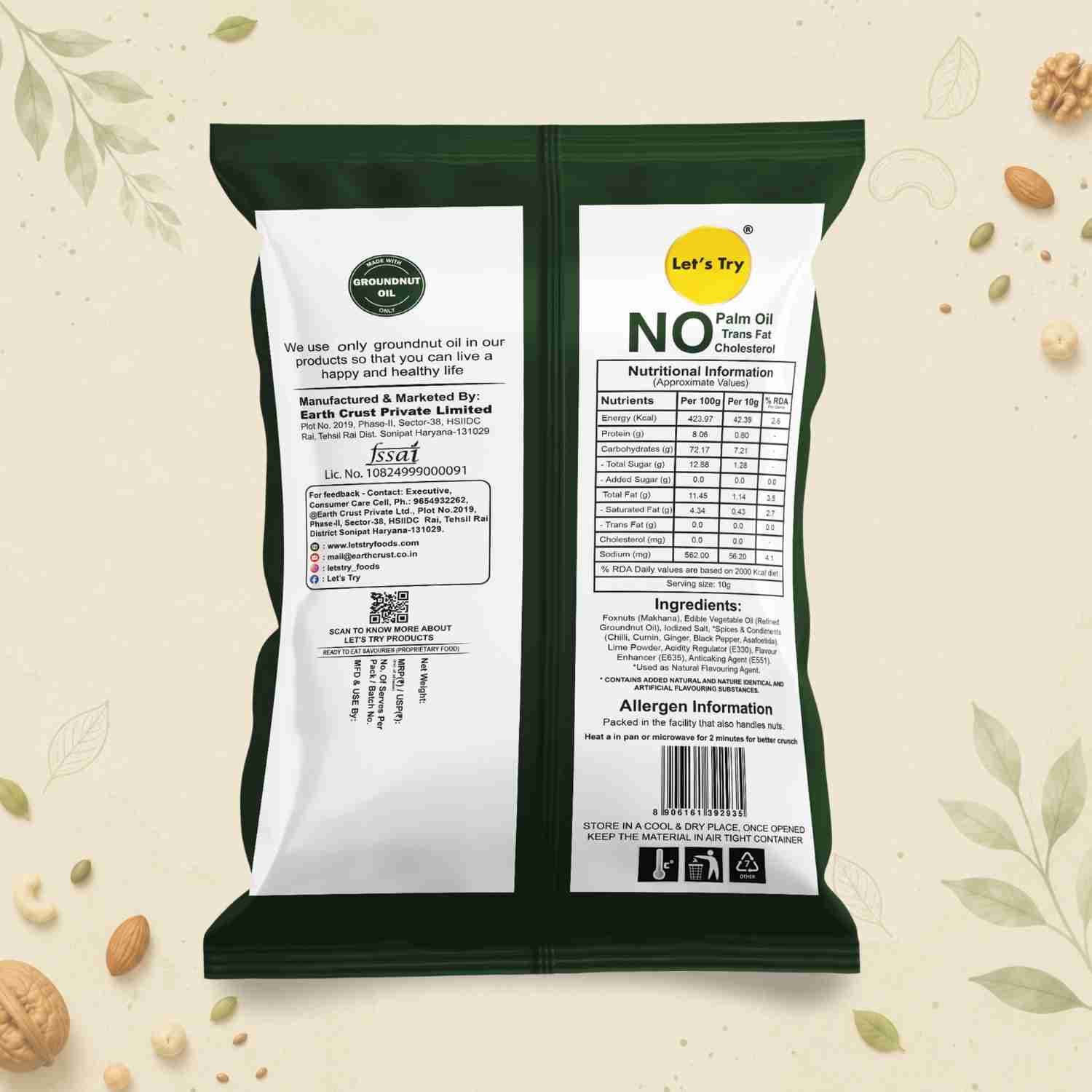 Lime And Chilli Makhana Ingredients & Nutritional Label – No Palm Oil, No Maida Clean Label Roasted Makhana | Let's Try Foods