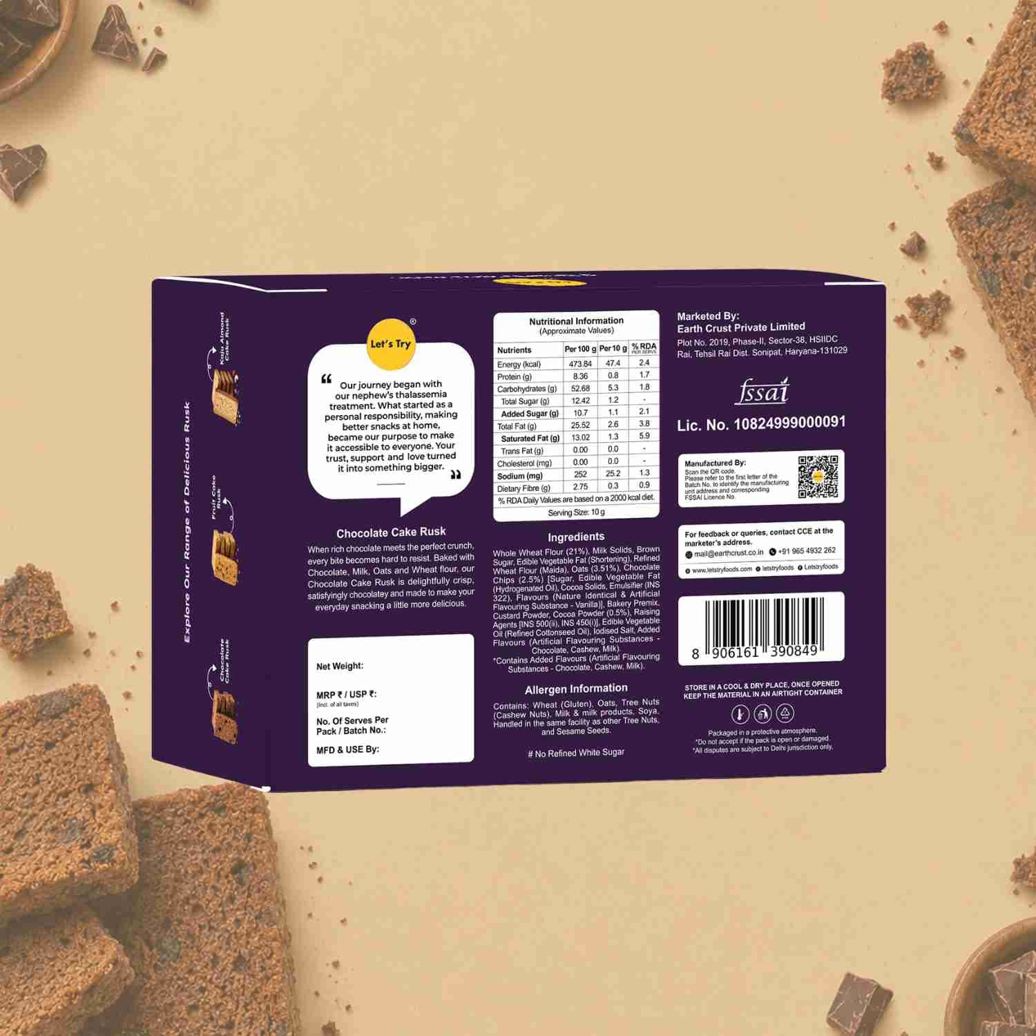 Chocolate Cake Rusk 200g Ingredients & Nutritional Label – No Maida, No Palm Oil Clean Label Healthy Rusk | Let's Try Foods