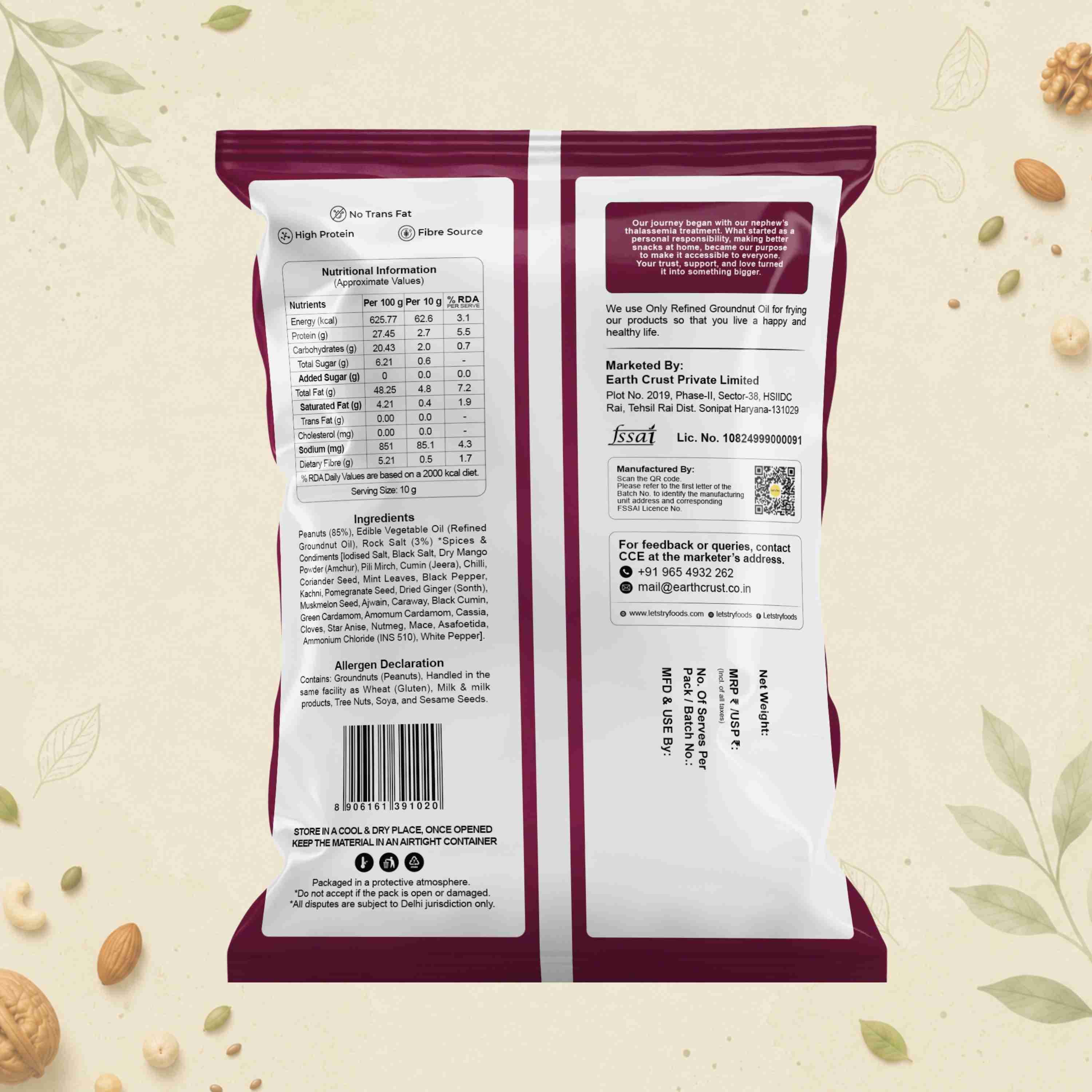 Masala Peanut Ingredients & Nutritional Label – No Palm Oil, No Maida Clean Label Healthy Roasted Nuts | Let's Try Foods