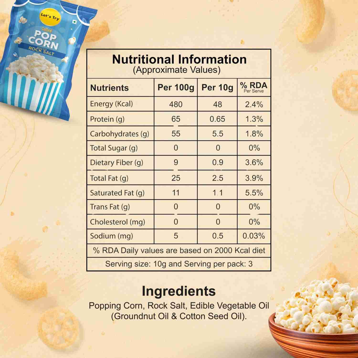 Salted Popcorn Nutrition Facts – Calories & Ingredients | Healthy Healthy Popcorn | Let's Try Foods