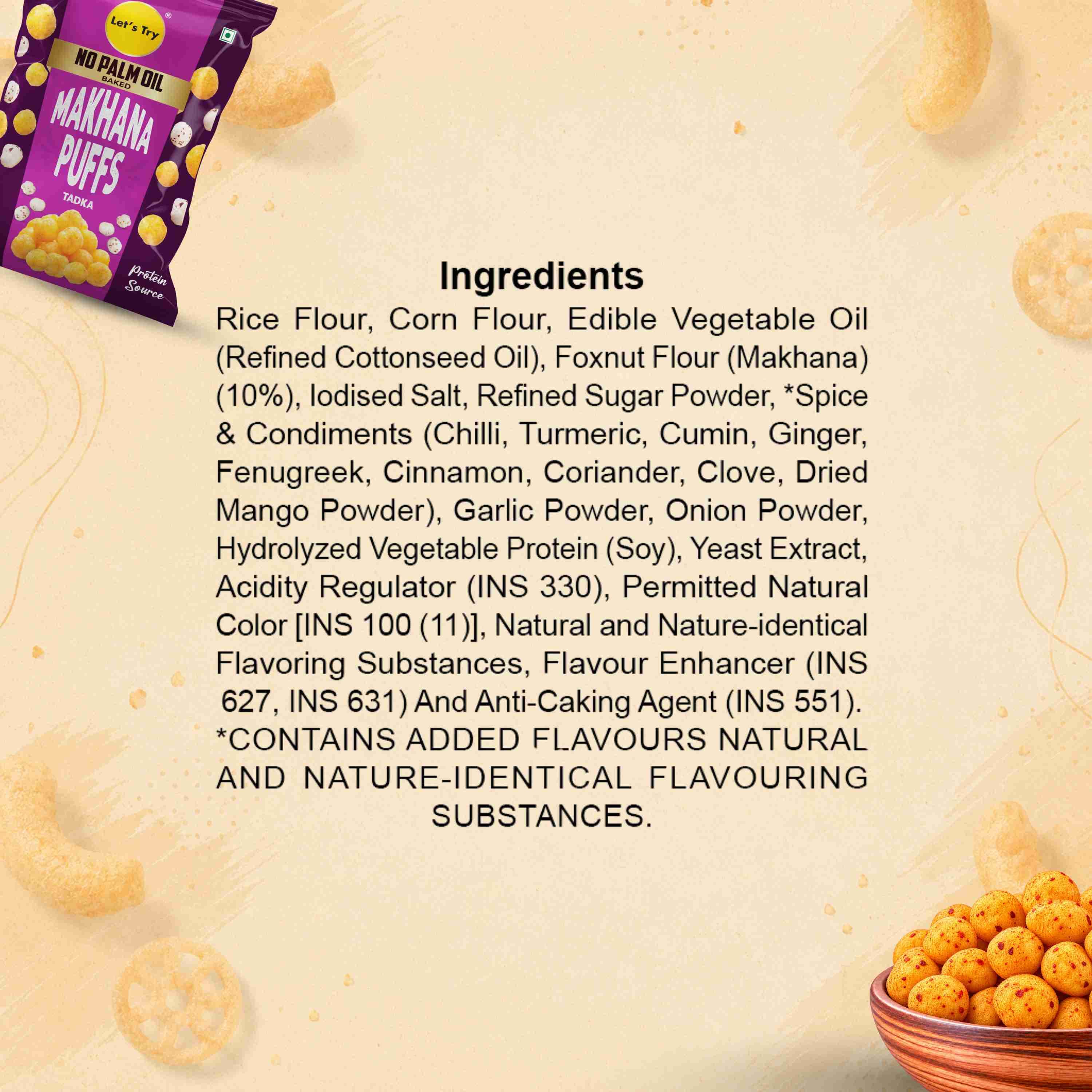 Makhana Puff Tadka Ingredients – Calories & Ingredients | Healthy Roasted Makhana | Let's Try Foods