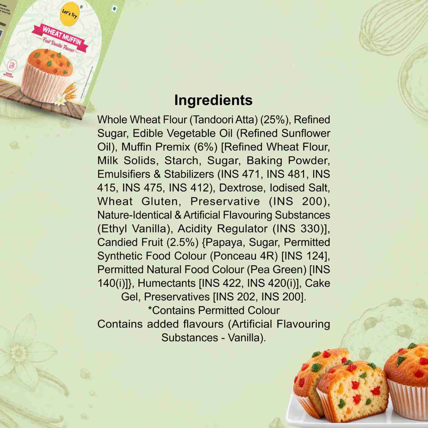 Wheat Muffin Fruit Vanilla Flavour Ingredients – Calories & Ingredients | Healthy Healthy Baked Snack | Let's Try Foods