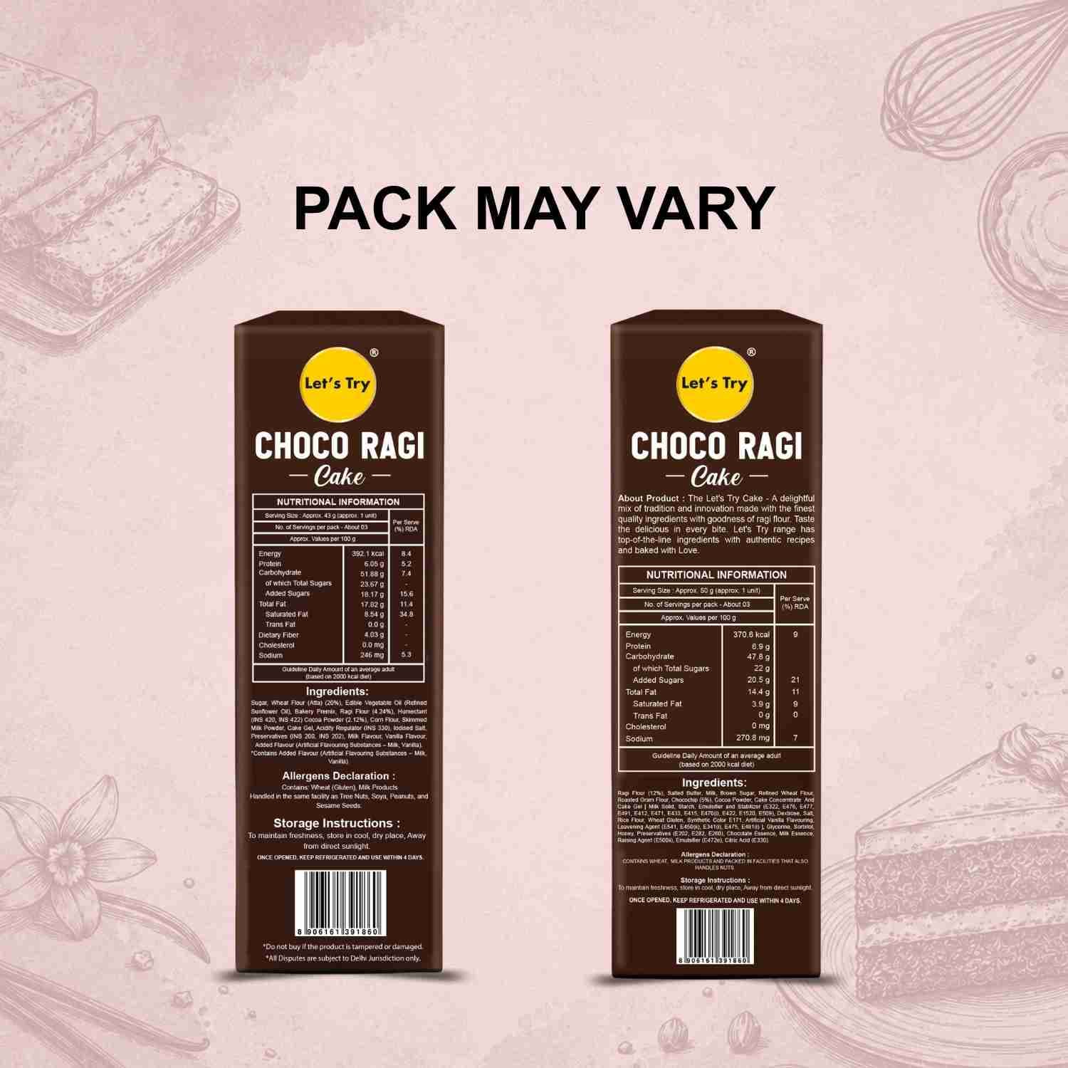 Choco Ragi Cake Back Label – Ingredients & Nutritional Info | Healthy Healthy Baked Snack | Let's Try Foods