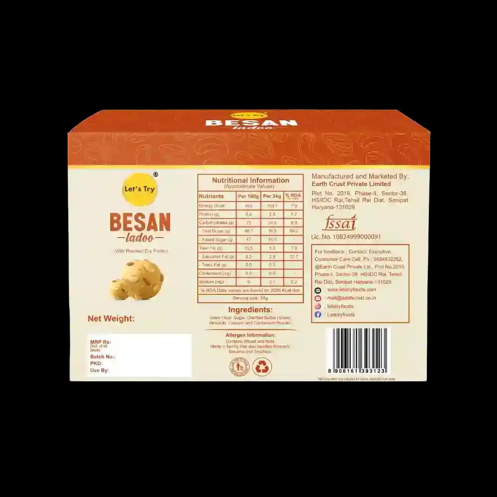 Besan Ladoo Ingredients & Nutritional Label – No Palm Oil, No Maida Clean Label Healthy Indian Sweets | Let's Try Foods