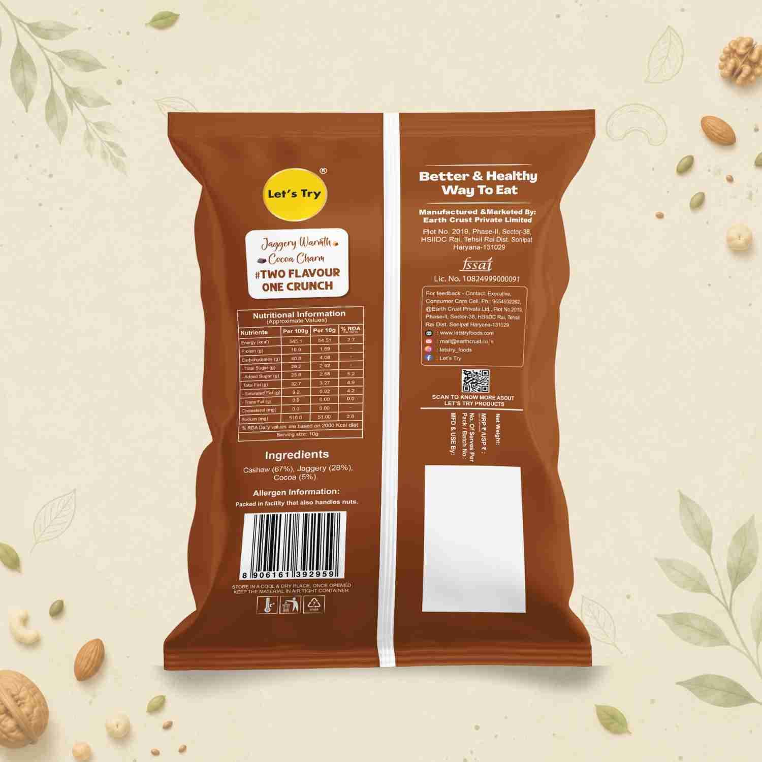 Chocolate Cashew Ingredients & Nutritional Label – No Palm Oil, No Maida Clean Label Premium Roasted Cashew | Let's Try Foods