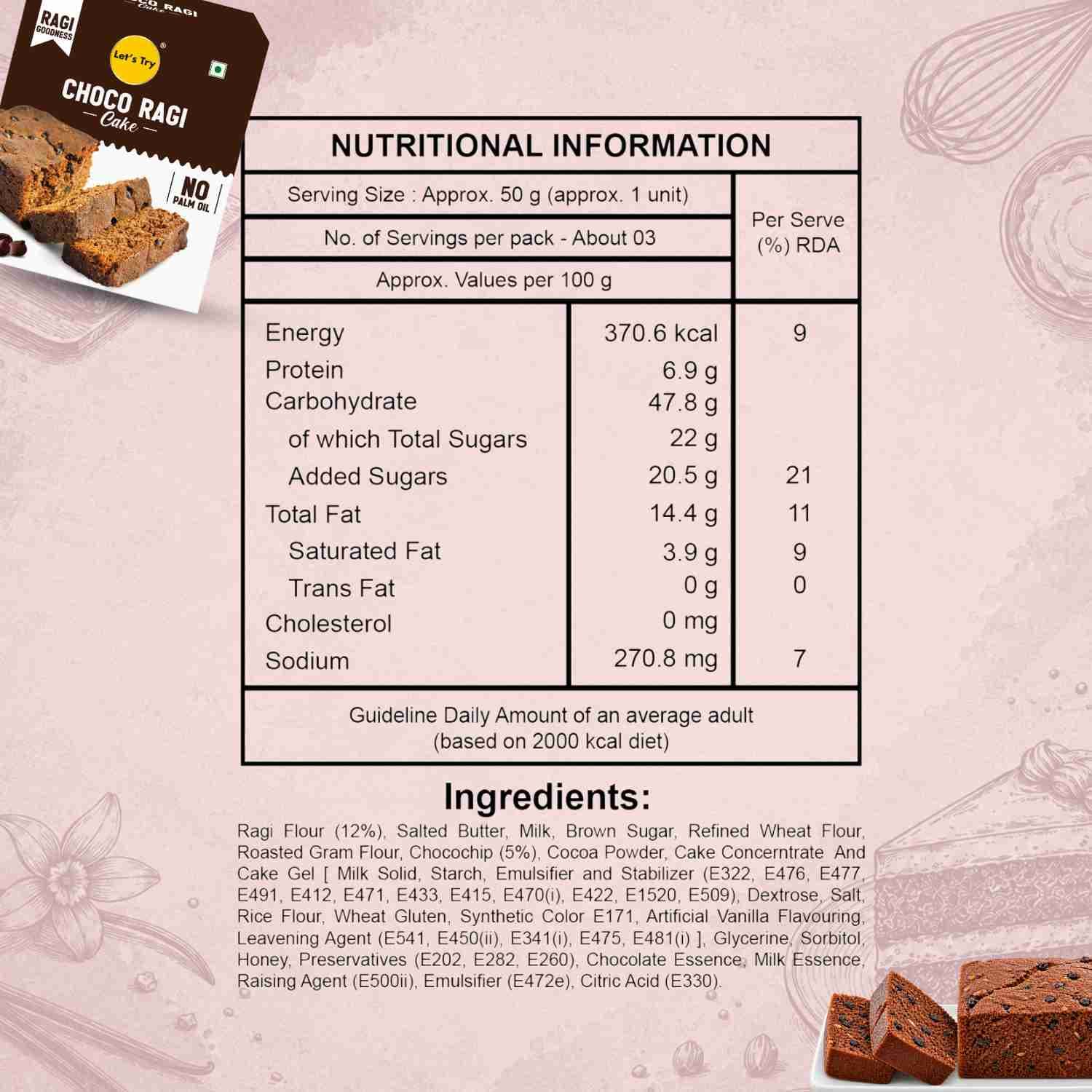 Choco Ragi Cake Nutrition Facts – Calories & Ingredients | Healthy Healthy Baked Snack | Let's Try Foods