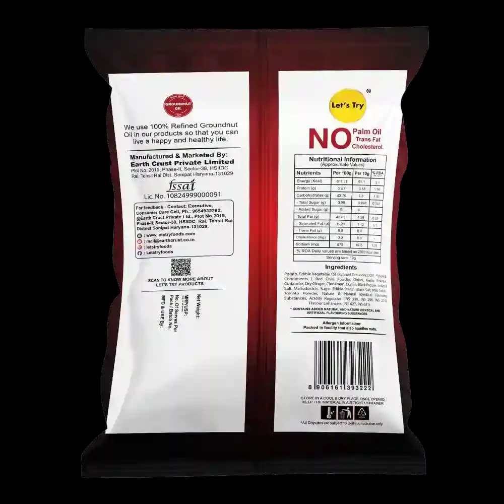 Flying Chilli Chips Ingredients & Nutritional Label – No Palm Oil, No Maida Clean Label Healthy Chips | Let's Try Foods
