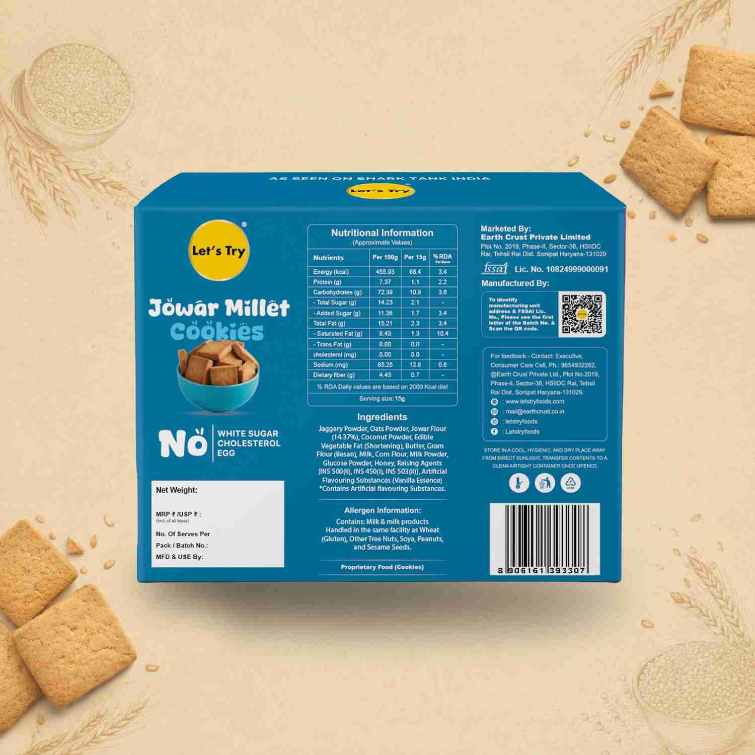 Jowar Millet Cookies Ingredients & Nutritional Label – No Maida, No Palm Oil Clean Label Healthy Cookies | Let's Try Foods