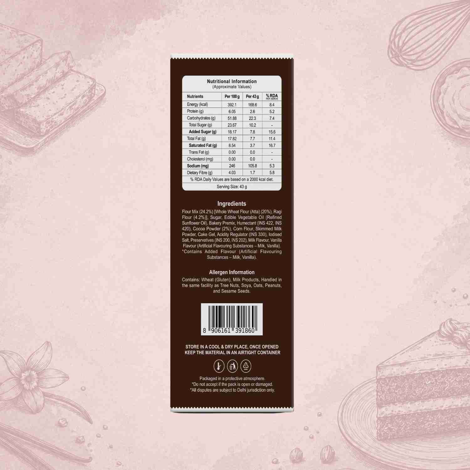 Choco Ragi Cake Back Label – Ingredients & Nutritional Info | Healthy Healthy Baked Snack | Let's Try Foods