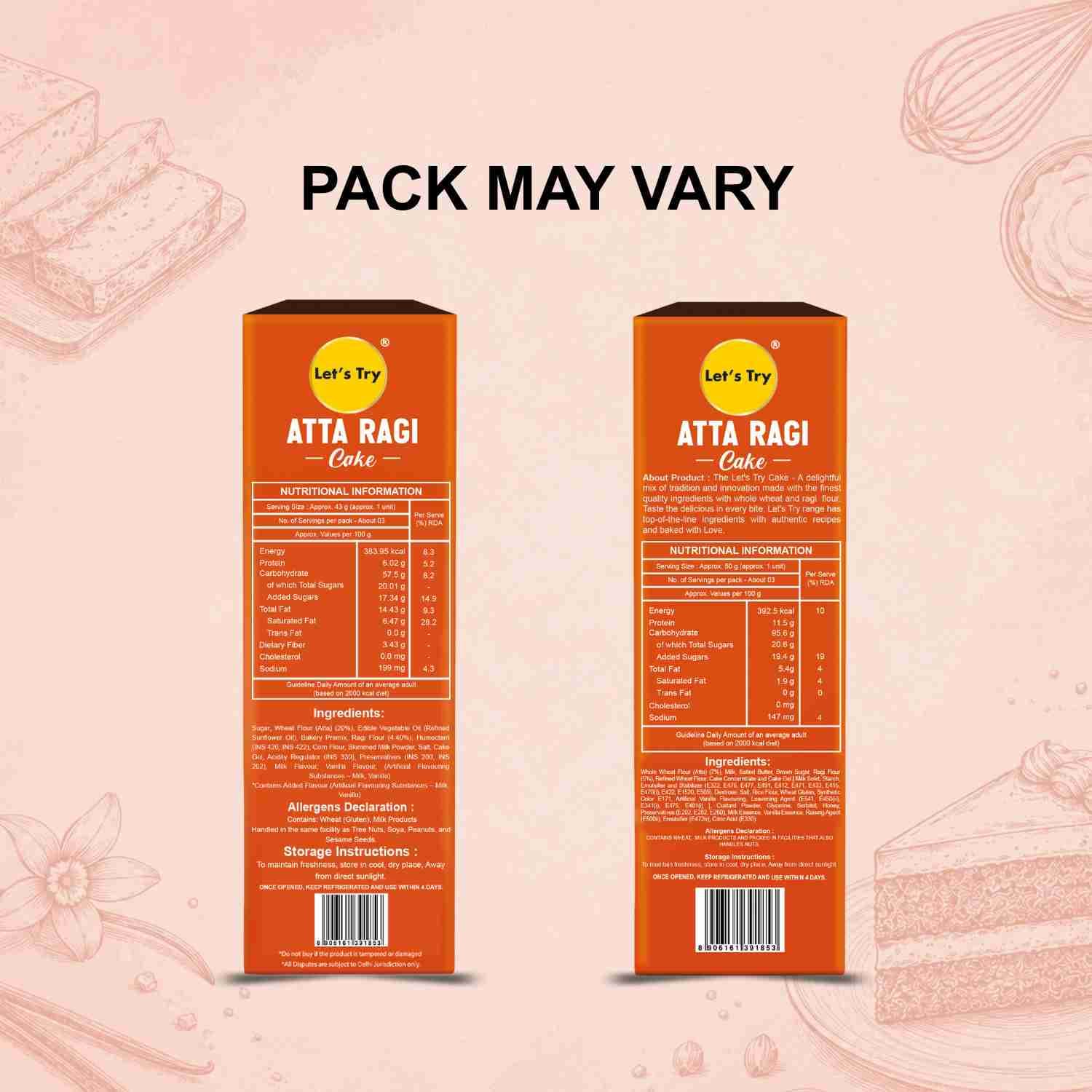 Atta Ragi Cake Back Label – Ingredients & Nutritional Info | Healthy Healthy Baked Snack | Let's Try Foods