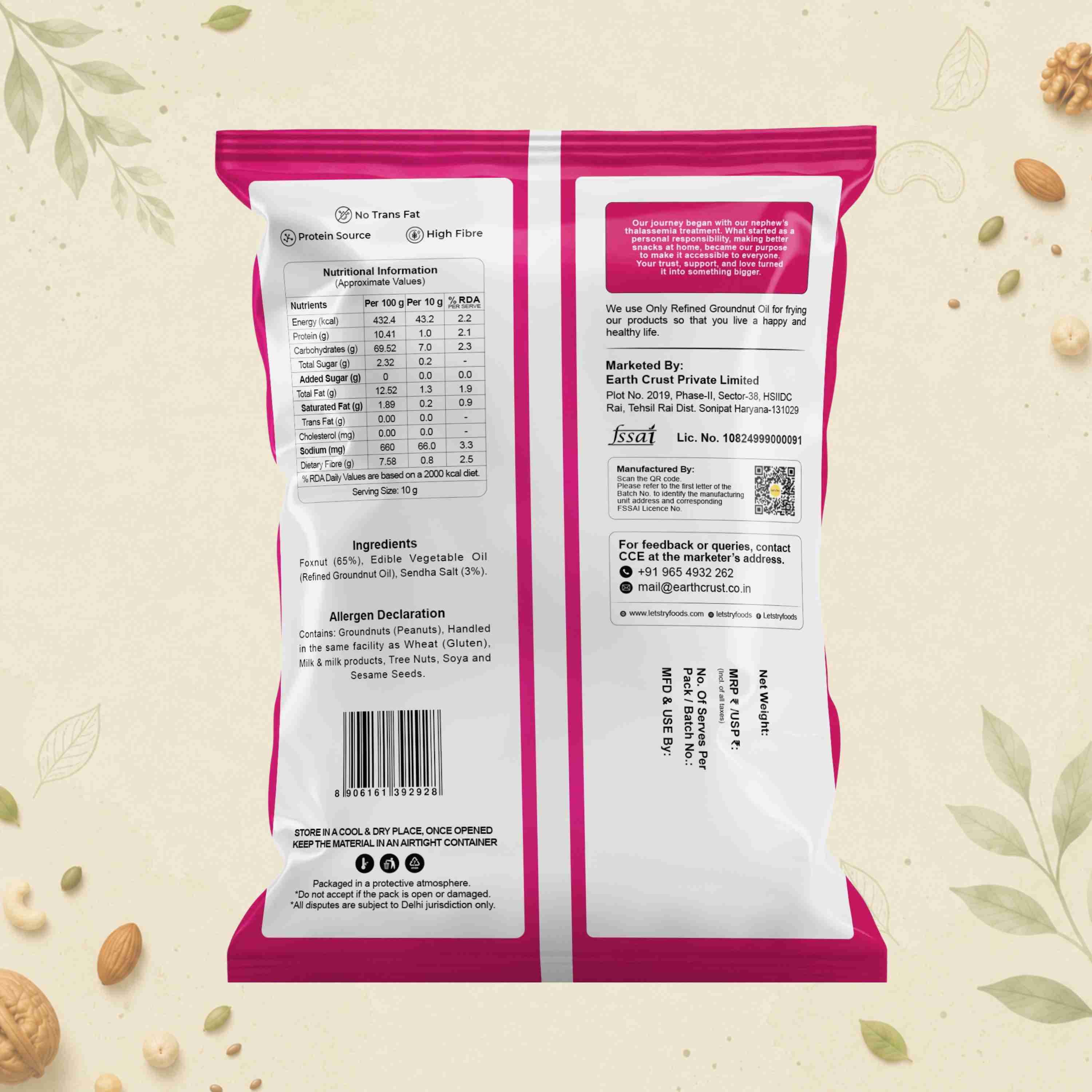 Himalayan Salt Makhana 20g Ingredients & Nutritional Label – No Palm Oil, No Maida Clean Label Roasted Makhana | Let's Try Foods