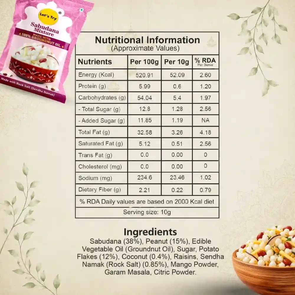 Sabudana Mixture Nutrition Facts – Calories & Ingredients | Healthy Healthy Indian Mixture | Let's Try Foods