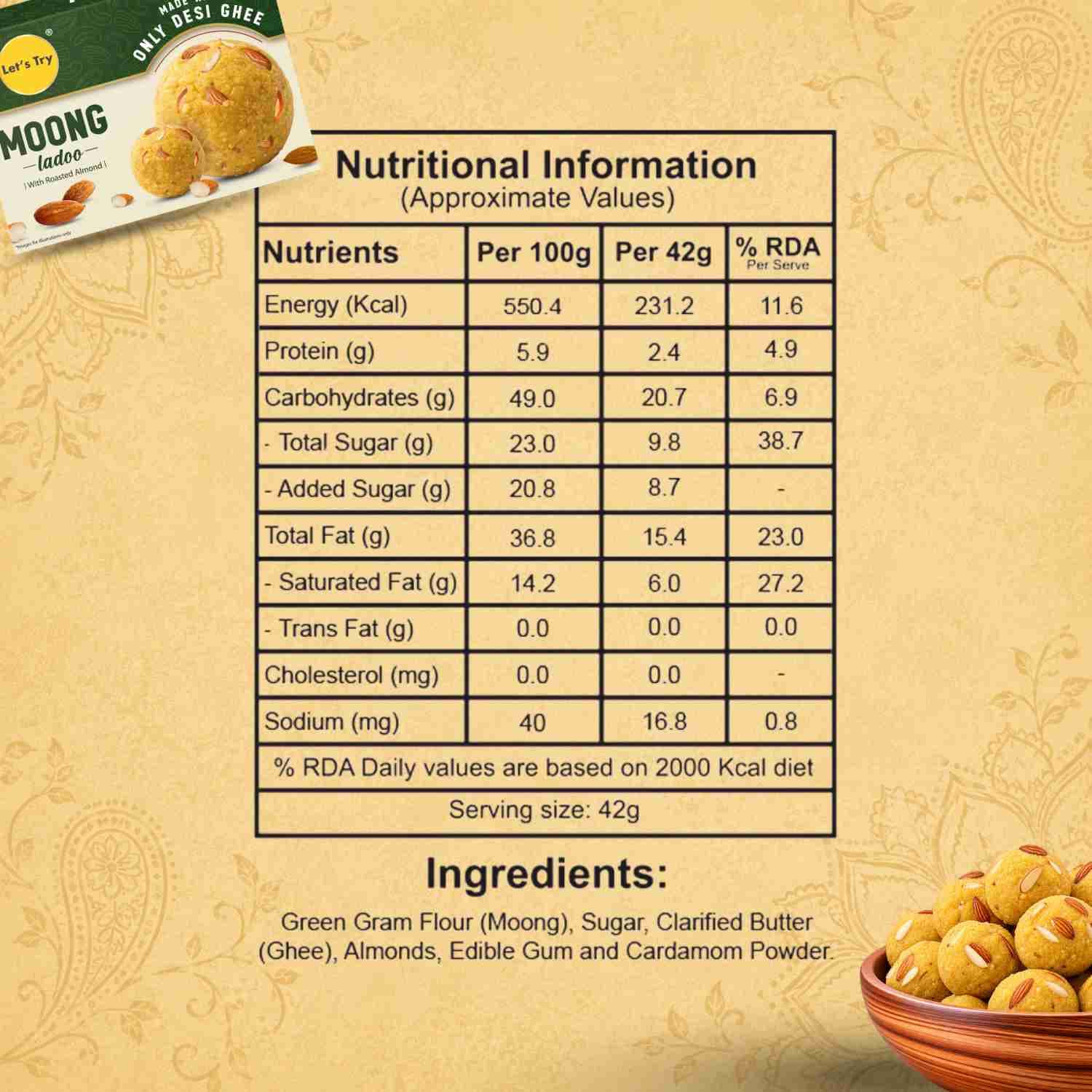 Moong Ladoo Nutrition Facts – Calories & Ingredients | Healthy Healthy Indian Sweets | Let's Try Foods