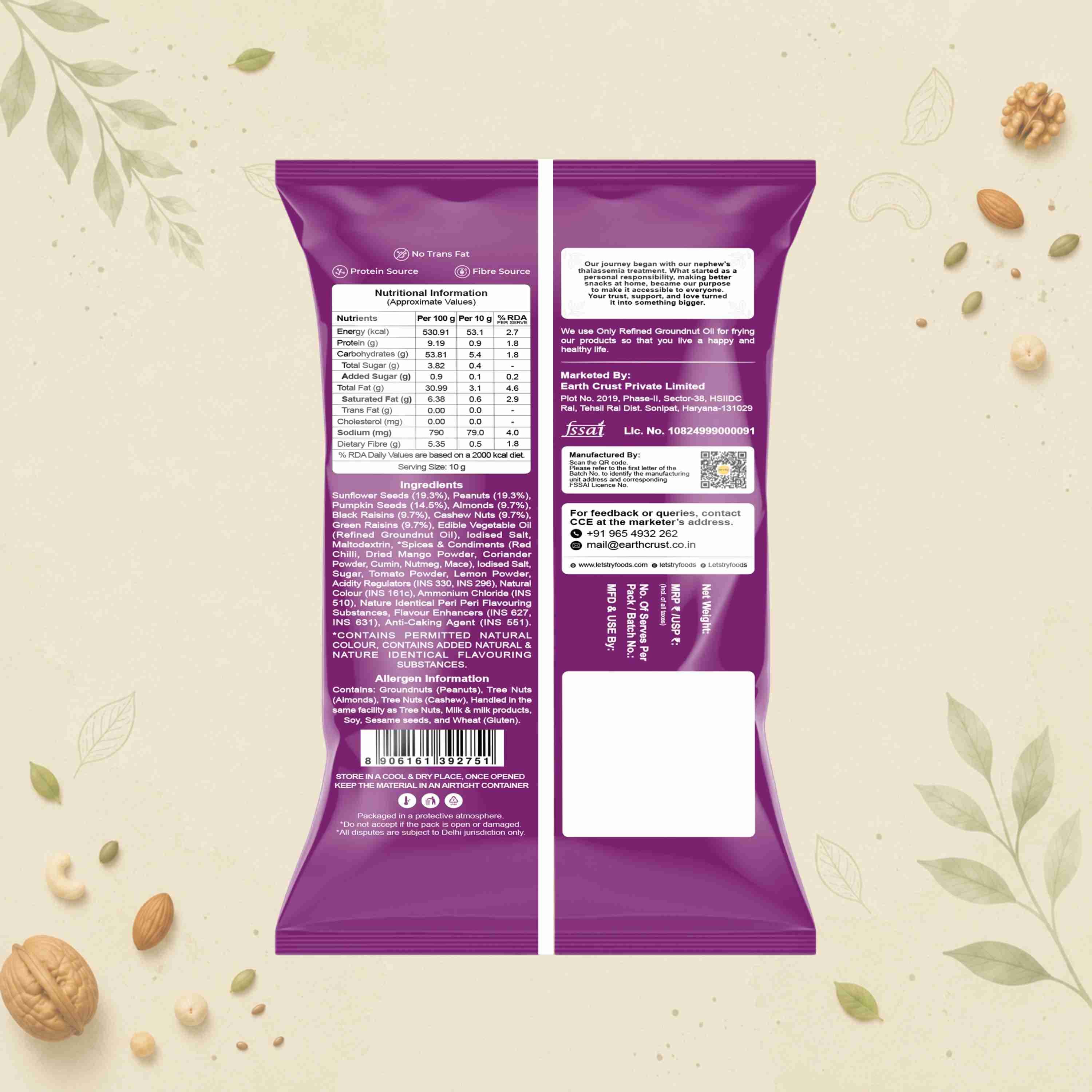 Peri Peri Snack Mix Ingredients & Nutritional Label – No Palm Oil, No Maida Clean Label Healthy Indian Mixture | Let's Try Foods