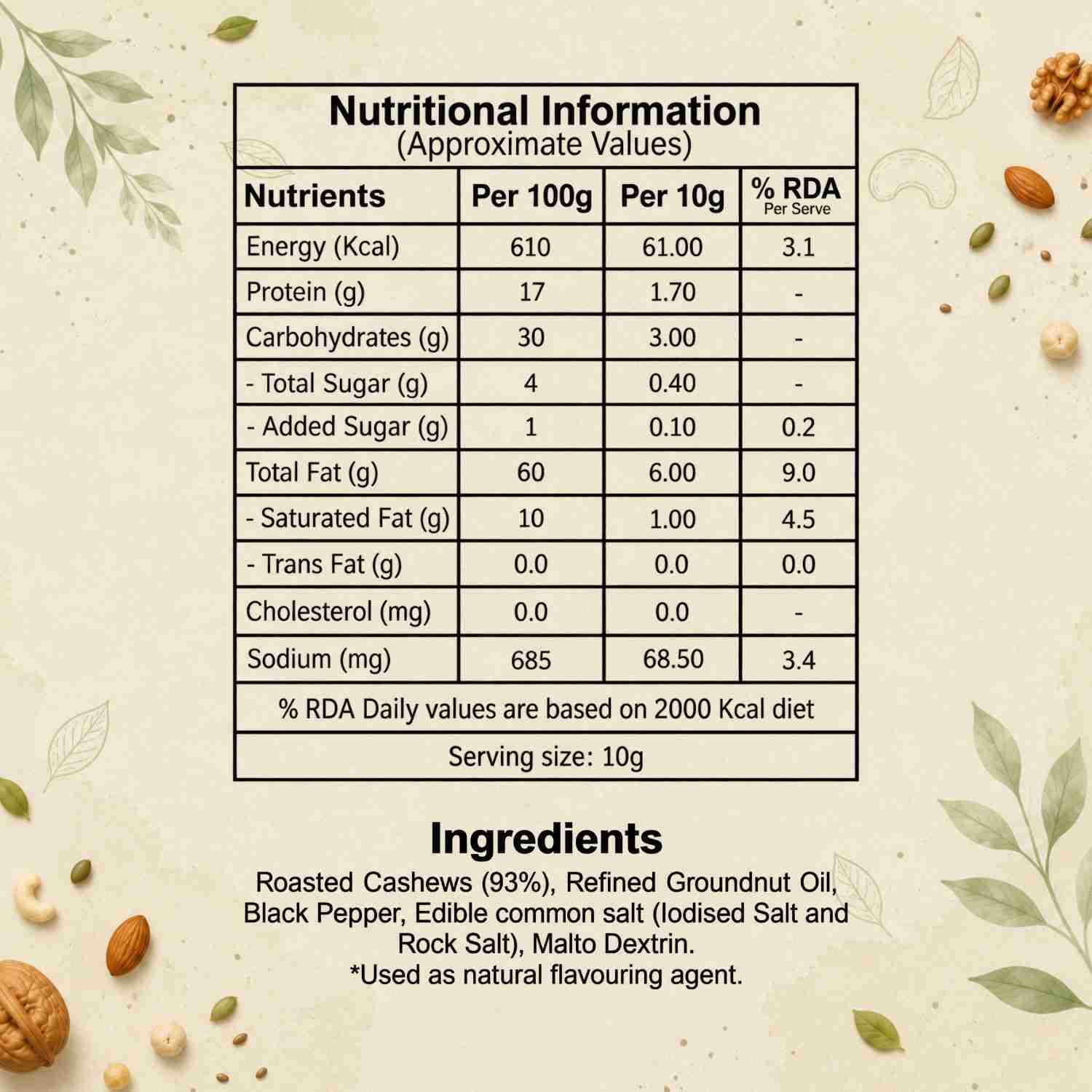 Roasted Cashew Pepper Nutrition Facts – Calories & Ingredients | Healthy Premium Roasted Cashew | Let's Try Foods