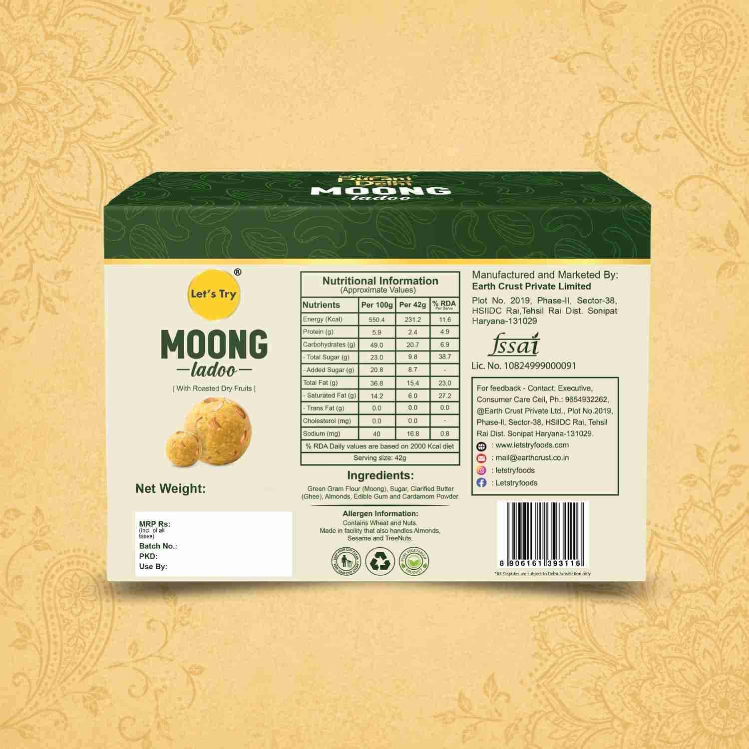 Moong Ladoo Ingredients & Nutritional Label – No Palm Oil, No Maida Clean Label Healthy Indian Sweets | Let's Try Foods