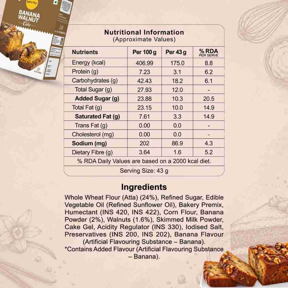 Banana Walnut Cake Nutrition Facts – Calories & Ingredients | Healthy Healthy Baked Snack | Let's Try Foods