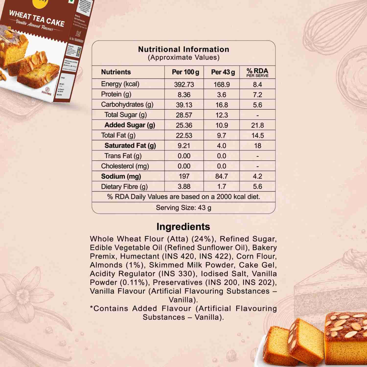 Vanilla Almond Cake Nutrition Facts – Calories & Ingredients | Healthy Healthy Baked Snack | Let's Try Foods