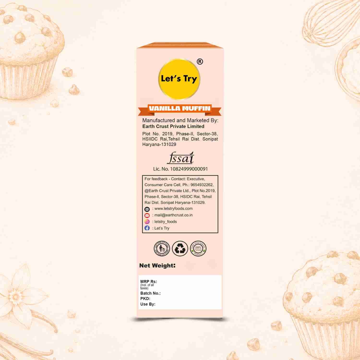 Vanilla Muffin Back Label – Ingredients & Info | Healthy Healthy Baked Snack | Let's Try Foods