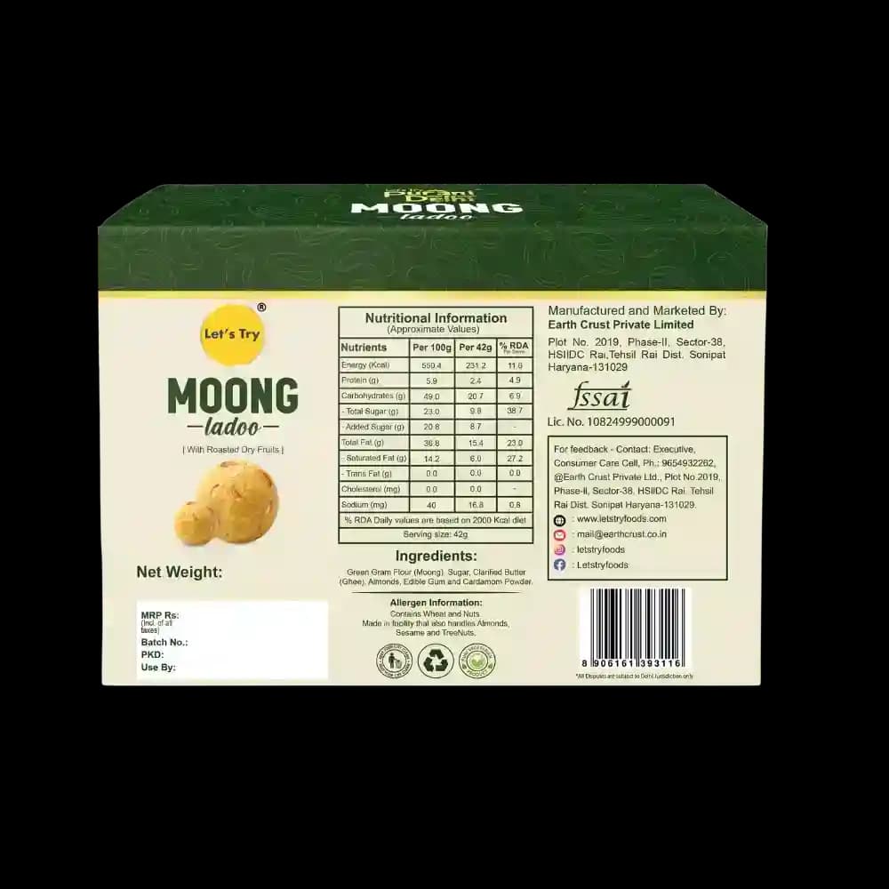 Moong Ladoo Ingredients & Nutritional Label – No Palm Oil, No Maida Clean Label Healthy Indian Sweets | Let's Try Foods